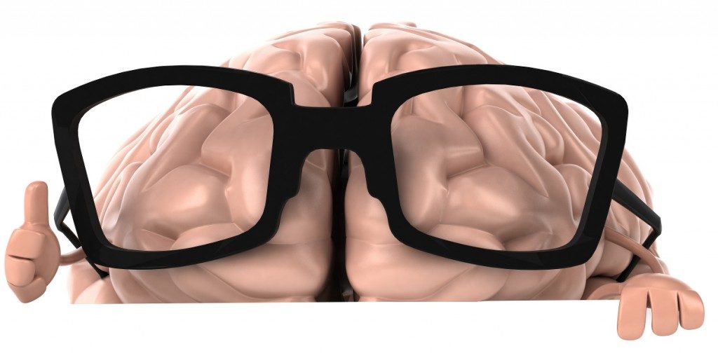 Black rimmed glasses on brain