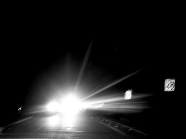 Bright headlight at night