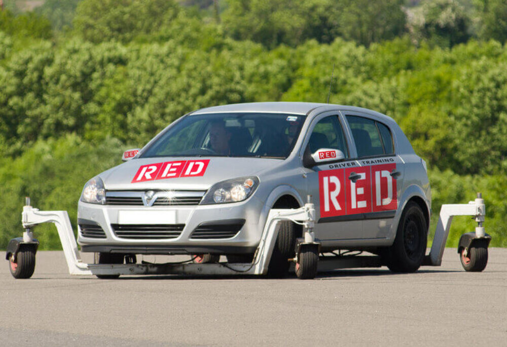 RED driving school skid car