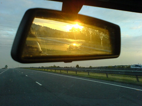 Sun glare on rear view mirror